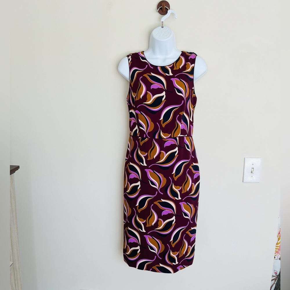 ANN TAYLOR Sleeveless Sheath Dress Floral Leaf Purple Retro Office Work Womens 4